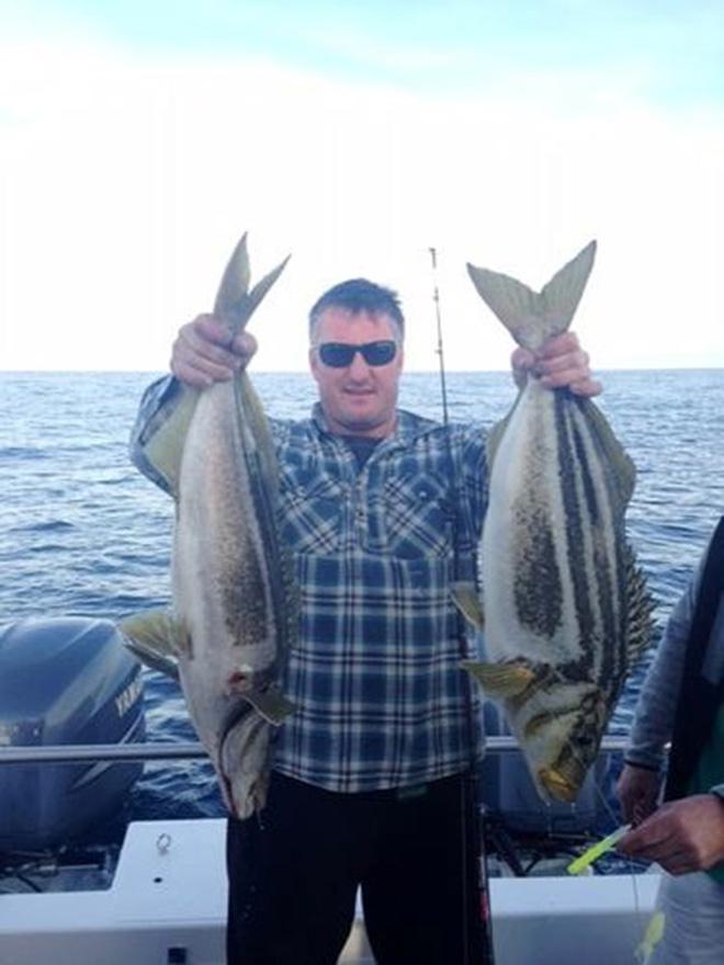 Stuart Blackwall with  striped Trumpeter....Mussleroe Charters. © Carl Hyland